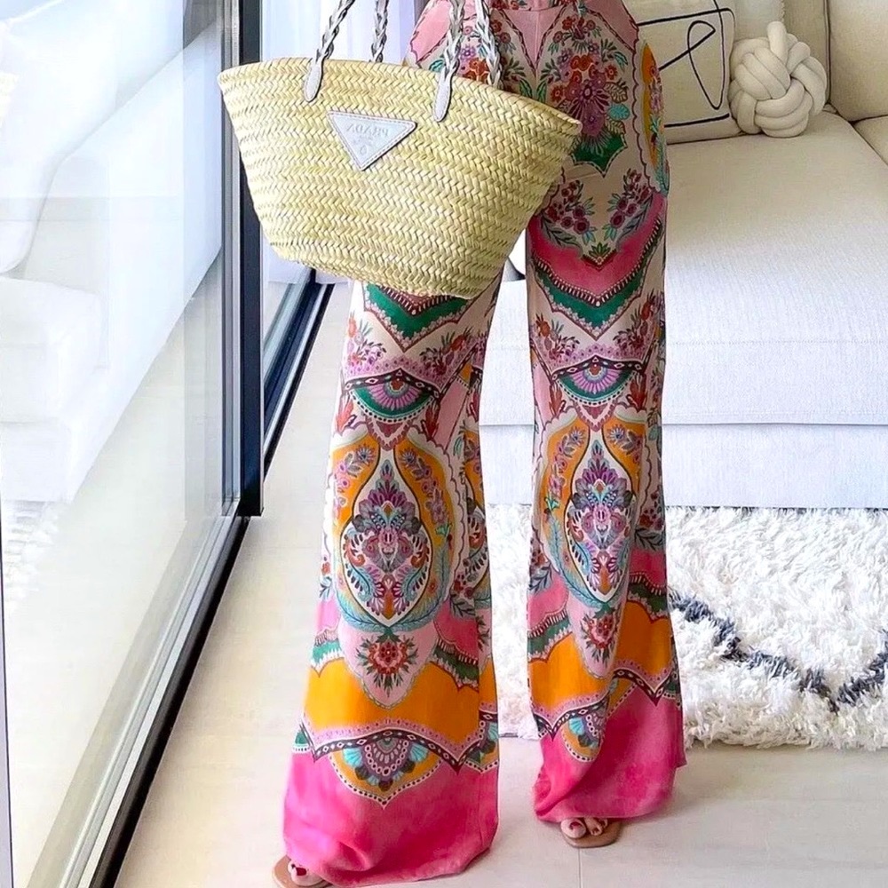Zara Multicolored Floral Printed Wide Leg Pants - Picture 6 of 16